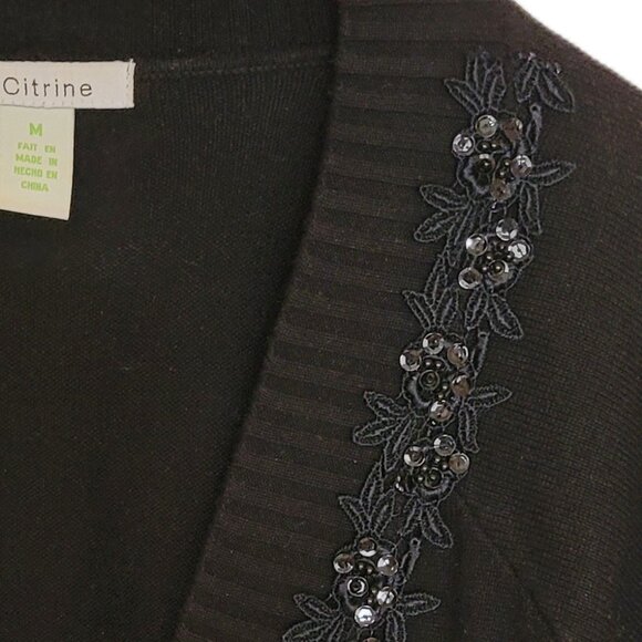 Cashmere Silk KNIT Black Shrug Short Sleeve Accent Details Size M - Picture 7 of 8